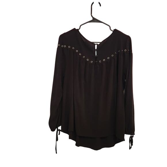 Torrid Long Sleeve Peasant Blouse Black Top Grommets Casual Streetwear Goth 1X - Picture 2 of 8